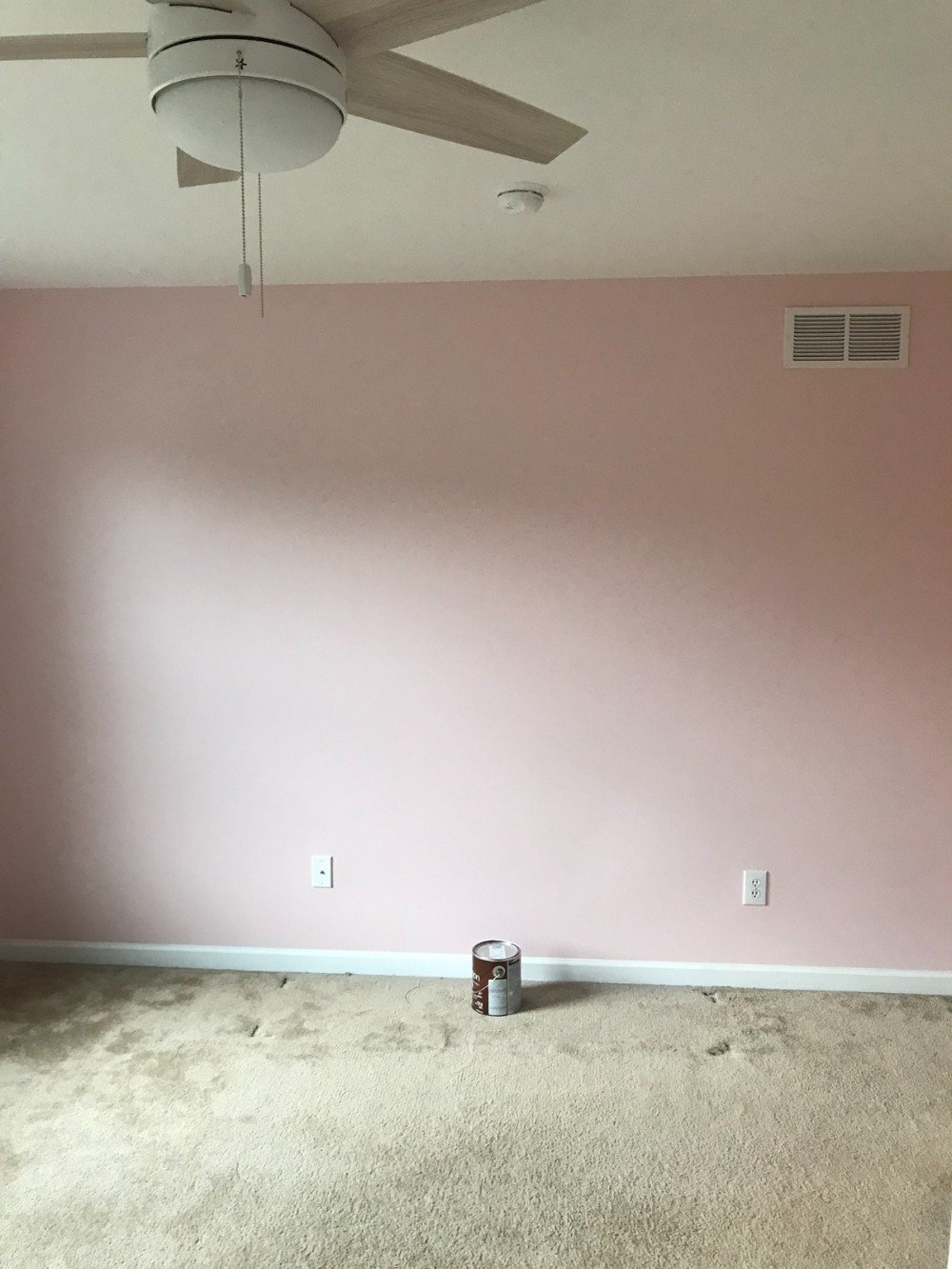 pink walls white ceiling white ceiling fan