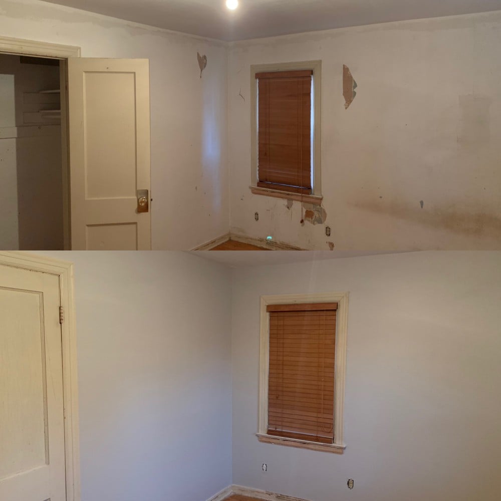 Bedroom wall repairs and painting.