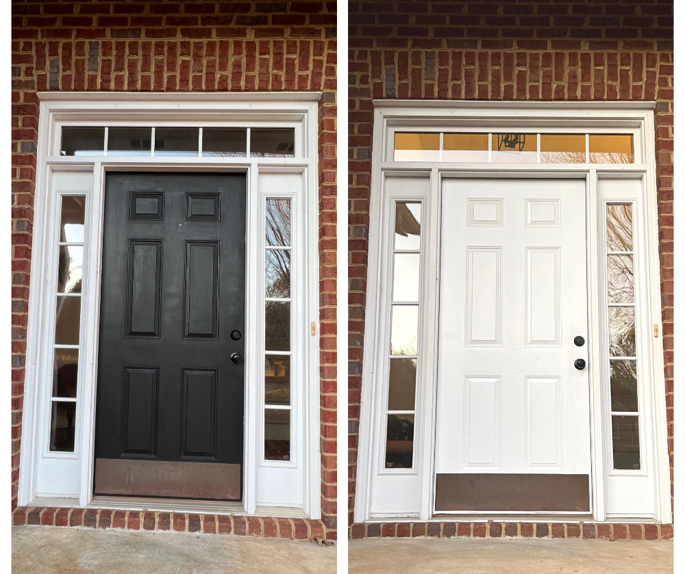 Brighten Up your Doors with Five Star Painting of Athens! We Took our customers front door from black to white.