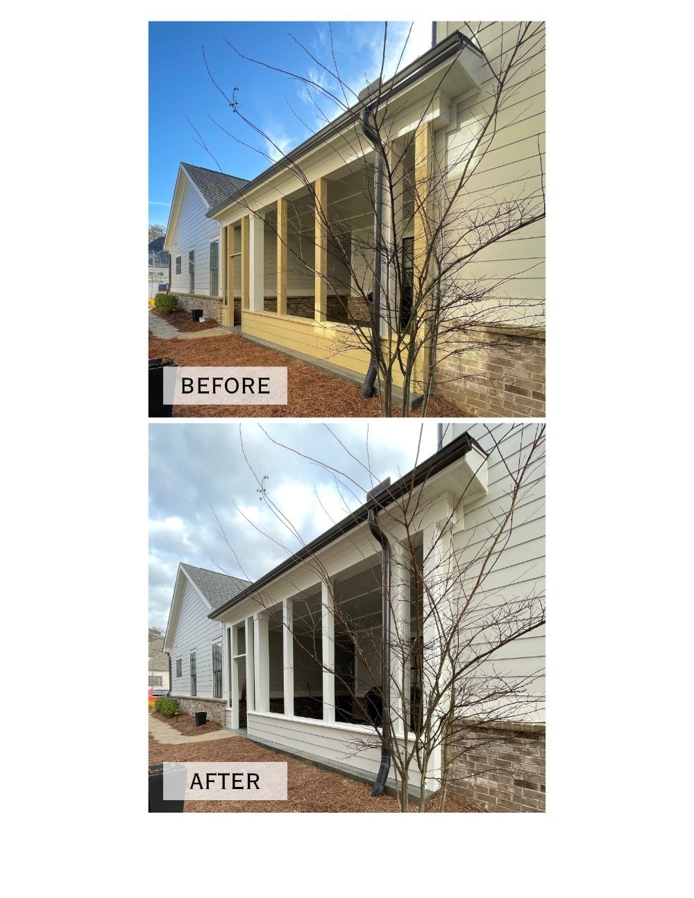 Exterior patio before and after