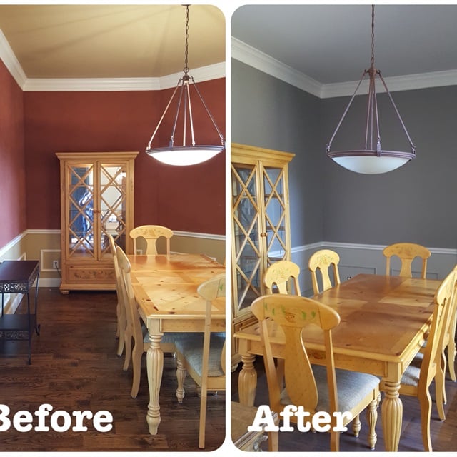 Before and after dining room repainting