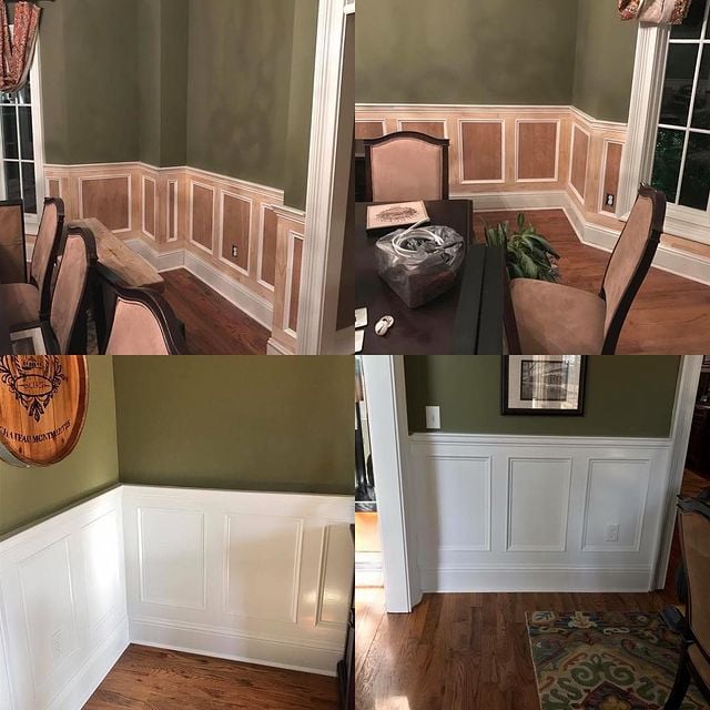 Before and after green dining room