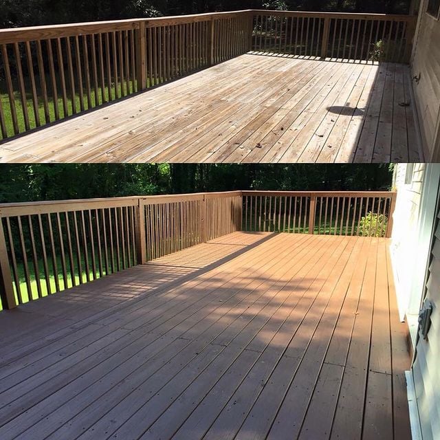 Before and after painted wooden deck
