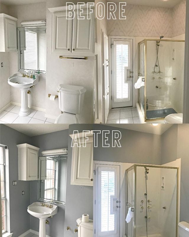 Before and after repainting bathroom