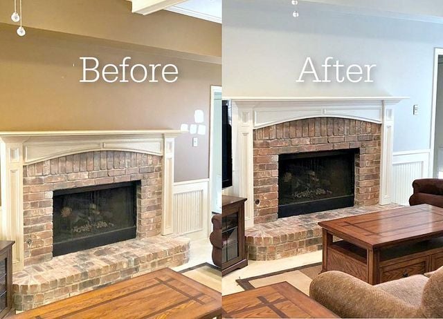 Before and after repainting living room