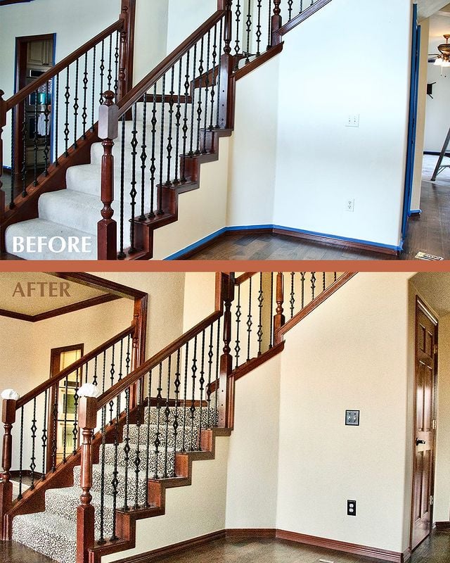 Before and after staircase painting