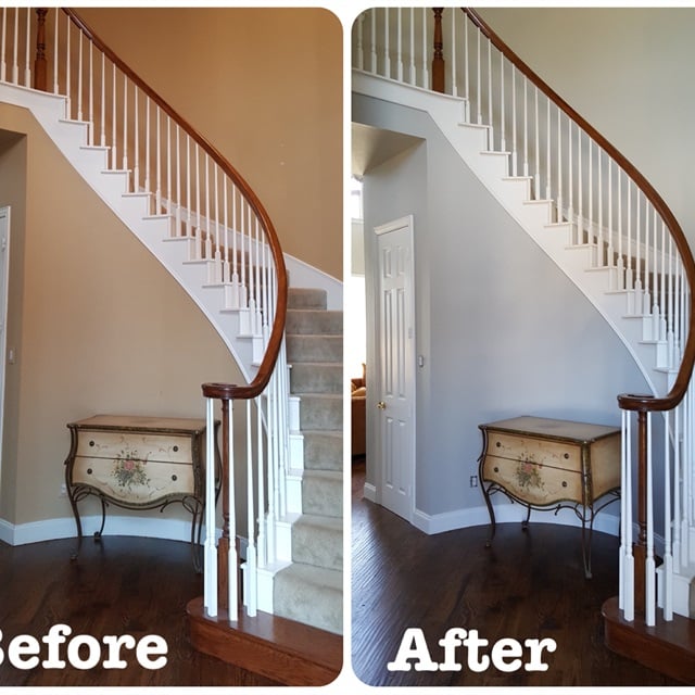 Before and after stairwell repainting