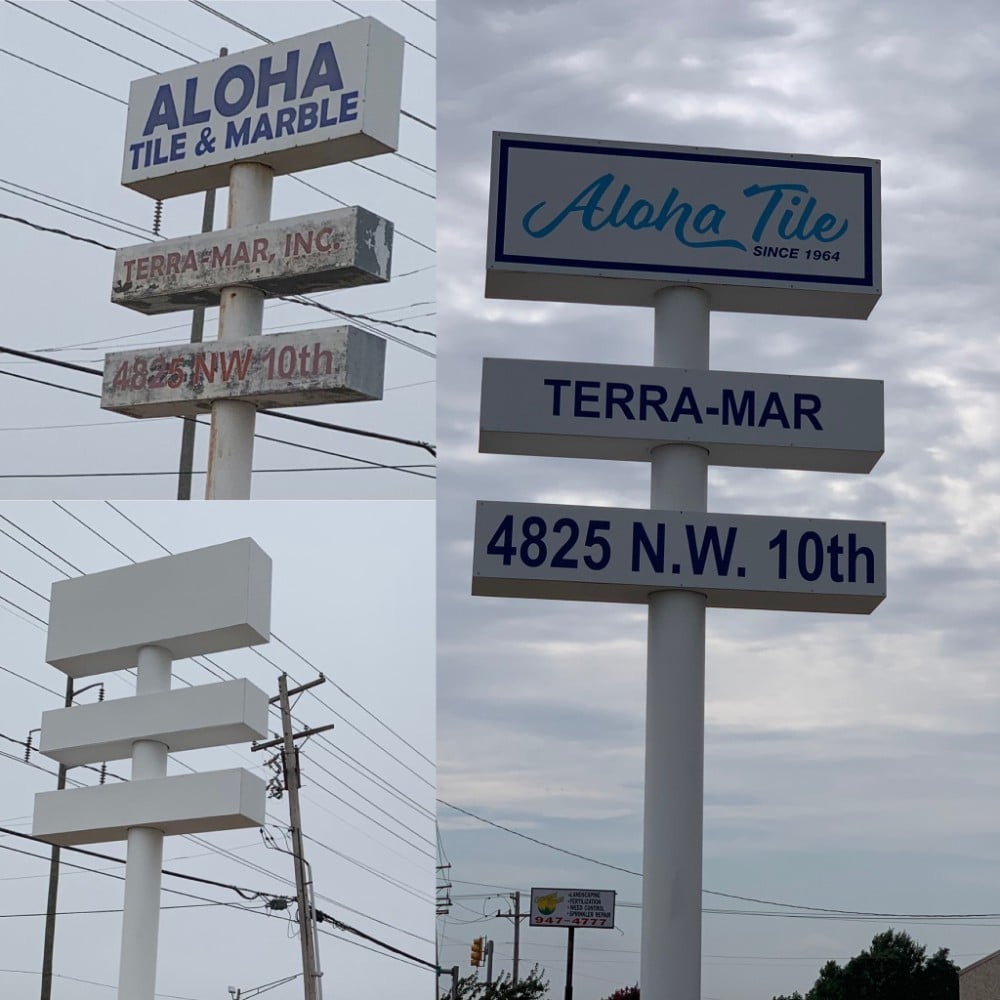 White sign painting for business.
