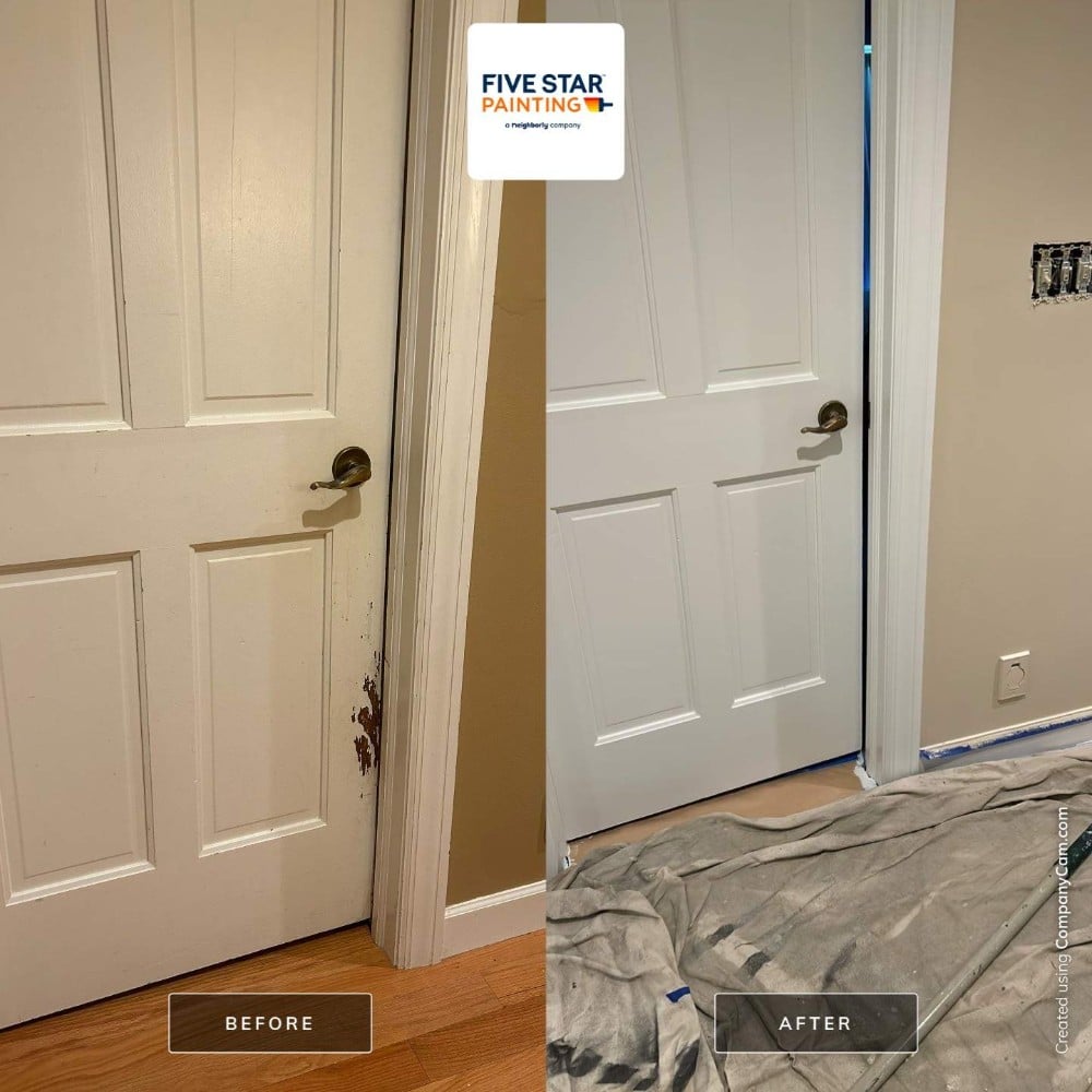 Repainted door, jamb and wall. No more evidence of dog marks!