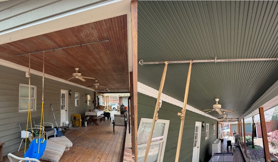 Exterior Porch Refinish Solid Stain Auburn Alabama Sherwin Williams Woodscapes SW6187 Rosemary