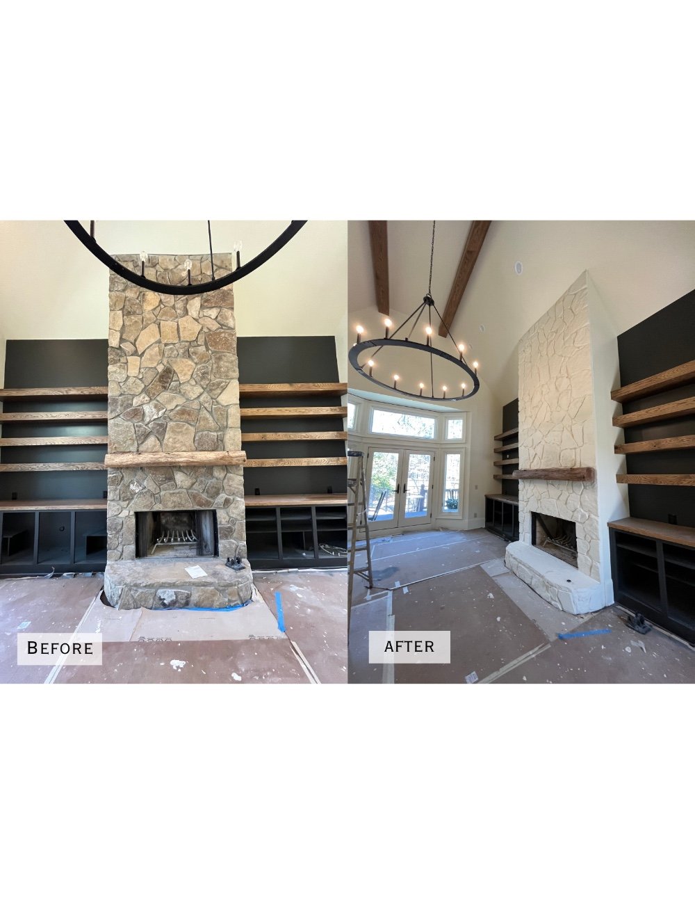 Before and after fireplace painting