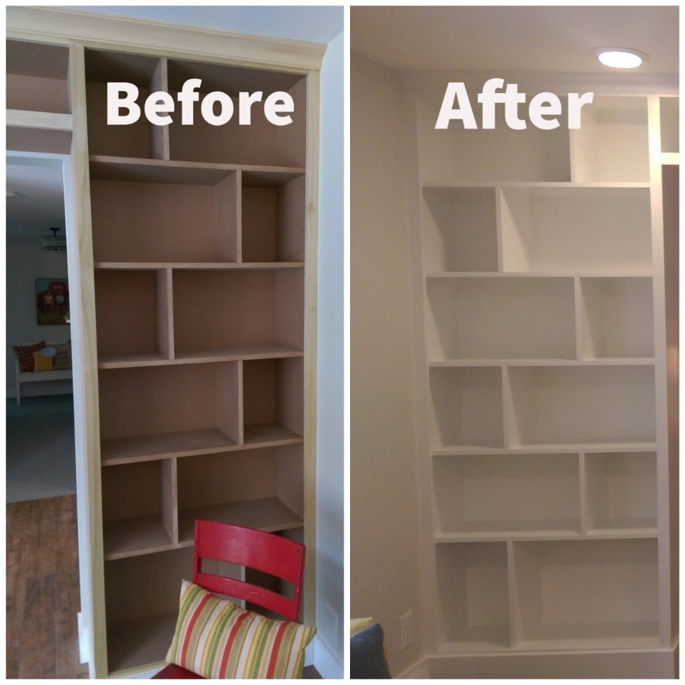 Before and after of bookshelves