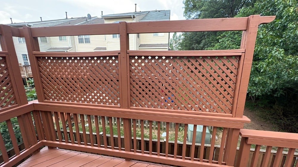 Refreshed and Re-Stained Deck Privacy Screen and Railing.