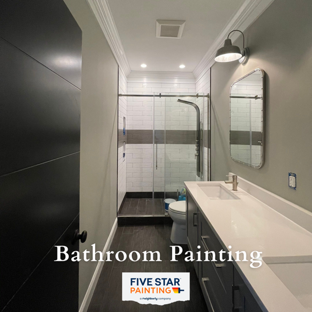Soothing hues transform bath into serene oasis.