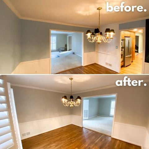 before and after dining room painted beige