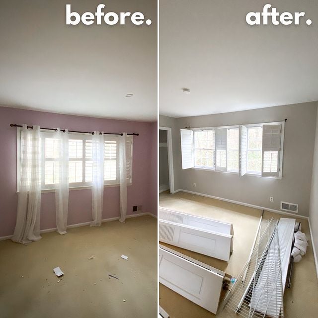 before and after grey and white bedroom