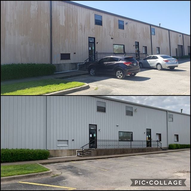 before and after grey office building repainted
