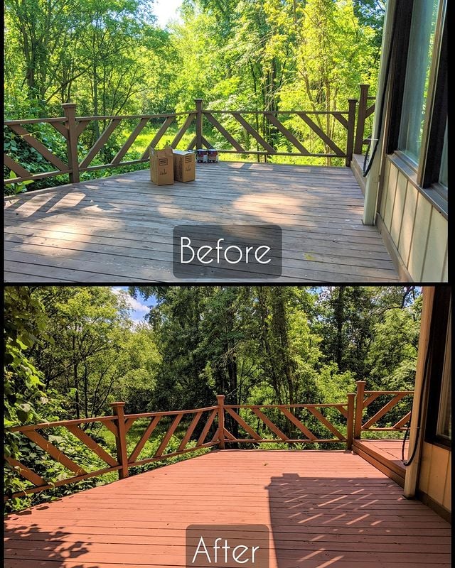 before and after orange deck in forest