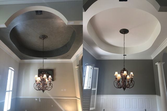 dining room with hanging light fixture