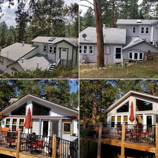 Transforming entertainment area on the deck was accomplished using hints of burnt orange along with a gray palette. #benjaminmoore