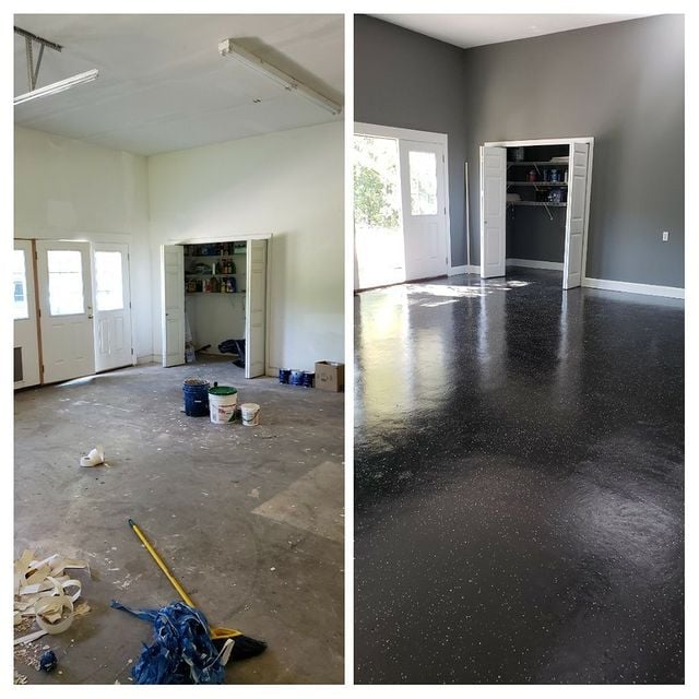 gray walls with dark floor