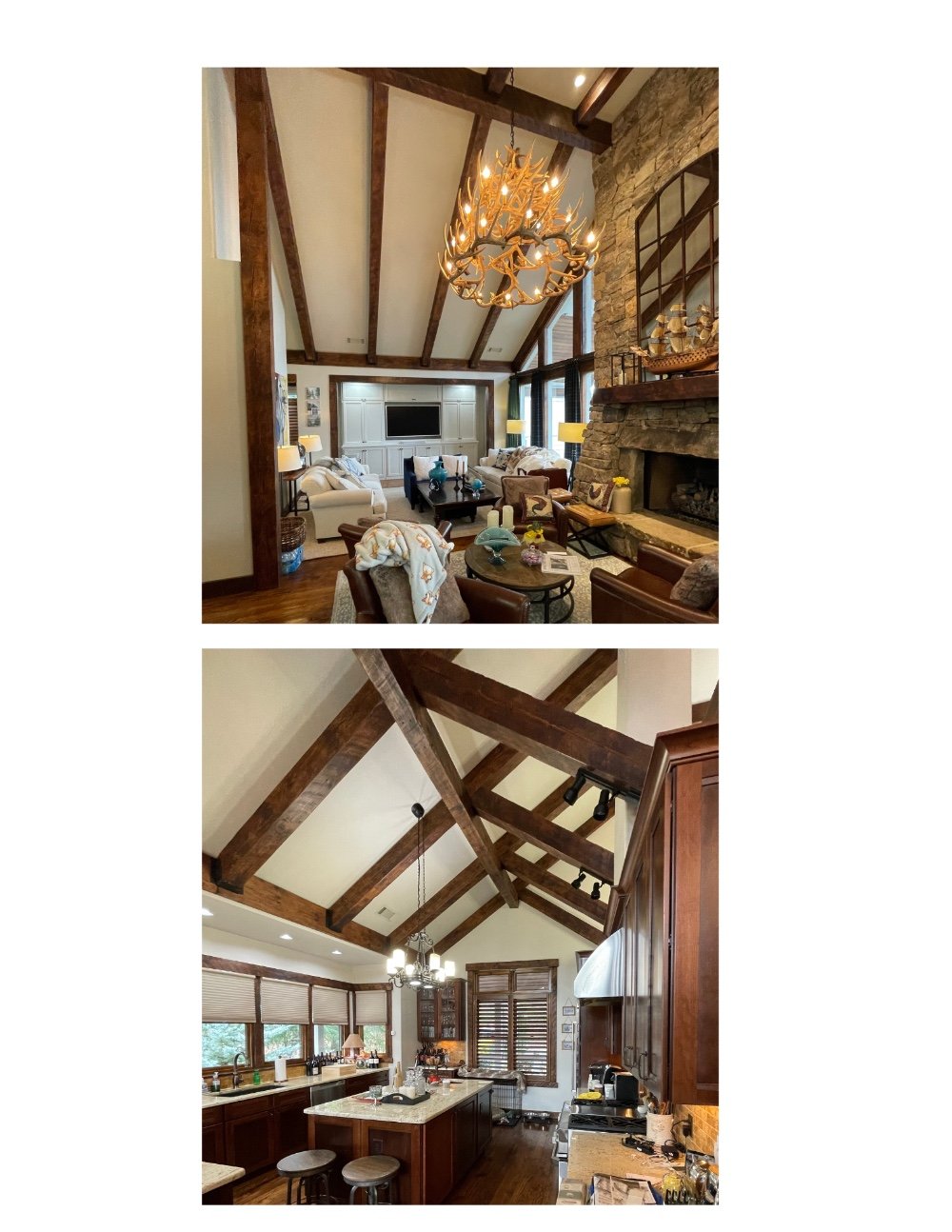 Vaulted ceiling kitchen and living room