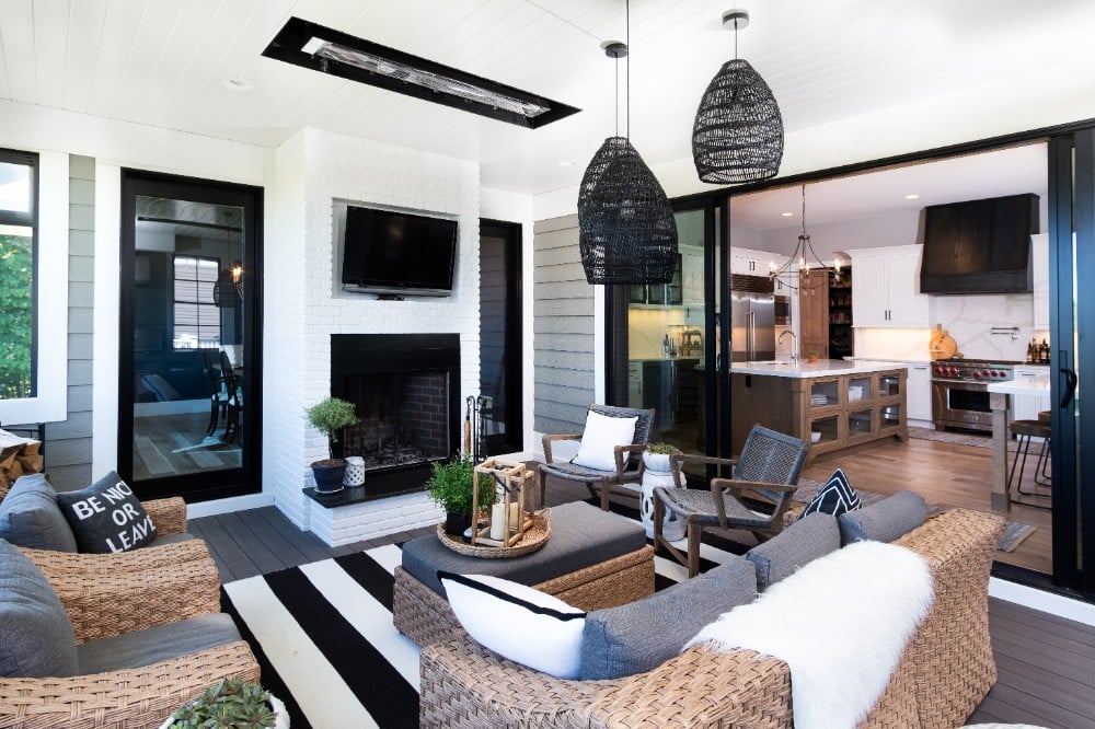 white walls, black doors