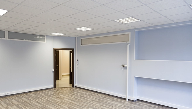 Painted interior of a commercial building.