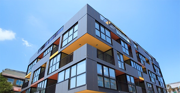 The exterior of a commercial building.