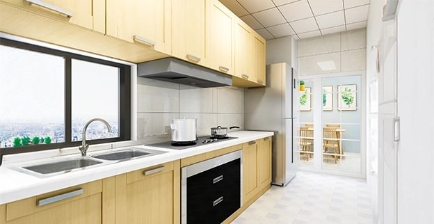 Bright, modern kitchen with refaced cabinets.