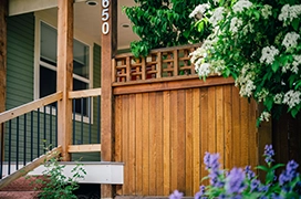 Stained wooden deck.