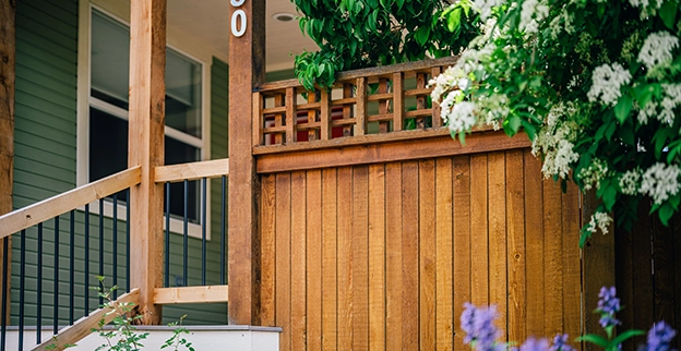 Photo of a stained wood deck.