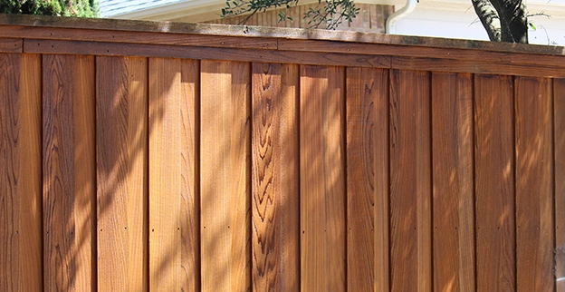 Photo of a stained wood fence.