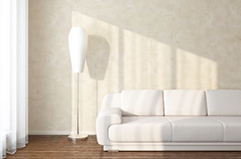 Living room with white sofa.