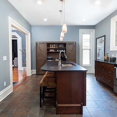 Interior kitchen cupboards.