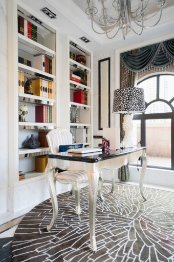 Classic office with white and black standalone desk.