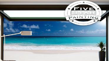 Blog title superimposed over a photo of a deck overlooking a tropical beach, Five Star Painting logo in the top right.