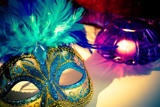 mardi gras masks blues purples yellows.