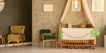 Photo of a warm brown and green baby nursery