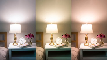 Three examples of different lighting in a bedroom