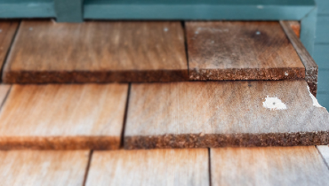 Wood shingles with woodpecker damage