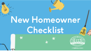 Blog tile superimposed over clip art of home items and a rolling paint brush