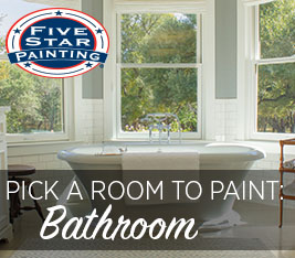 Blog title superimposed over a photo of a bathtub in front of three well-lit windows, Five Star Painting logo in the top left.