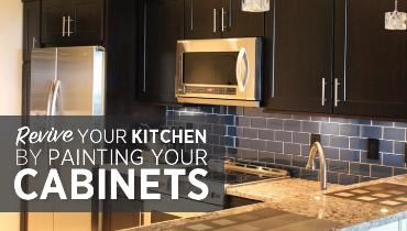 Blog title superimposed over a photo of a kitchen with dark cupboards