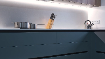 Search by image or video Green and grey wooden modern kitchen cabinets.