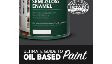 Blog title superimposed on a gray background, top of the image includes a bucket of semi-gloss enamel paint, Five Star Painting logo in the top right