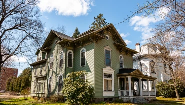 Victorian house in fall weather.