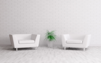 Whitewashed Brick Living Room Wall.  