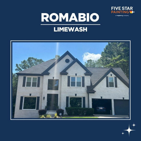 Before: traditional red brick two-story home | After: limewashed brick exterior with clean, balanced tone