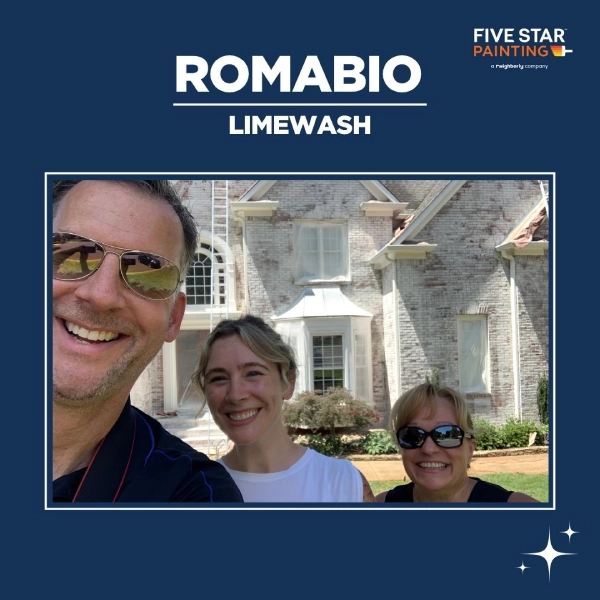 Before: traditional red brick exterior | After: limewashed brick home with soft, natural finish